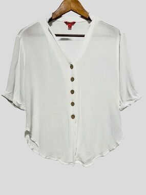 GUESS White Gauze Button Front Boho Coastal Minimalist Blouse